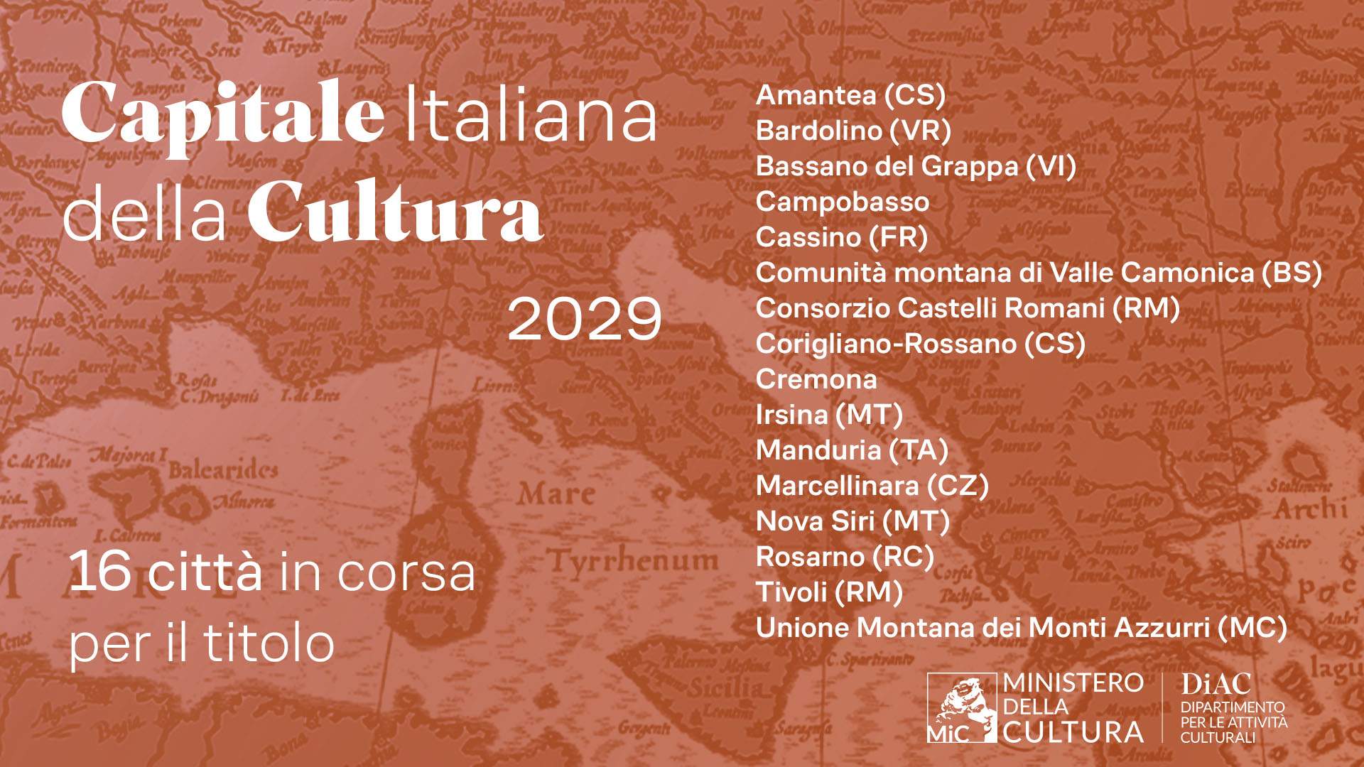 Capitale italiana della Cultura 2029: 16 città in gara
